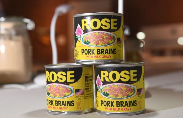 Canned pork brains are presented in the Disgusting Food Museum on December 6, 2018 in Los Angeles, California.