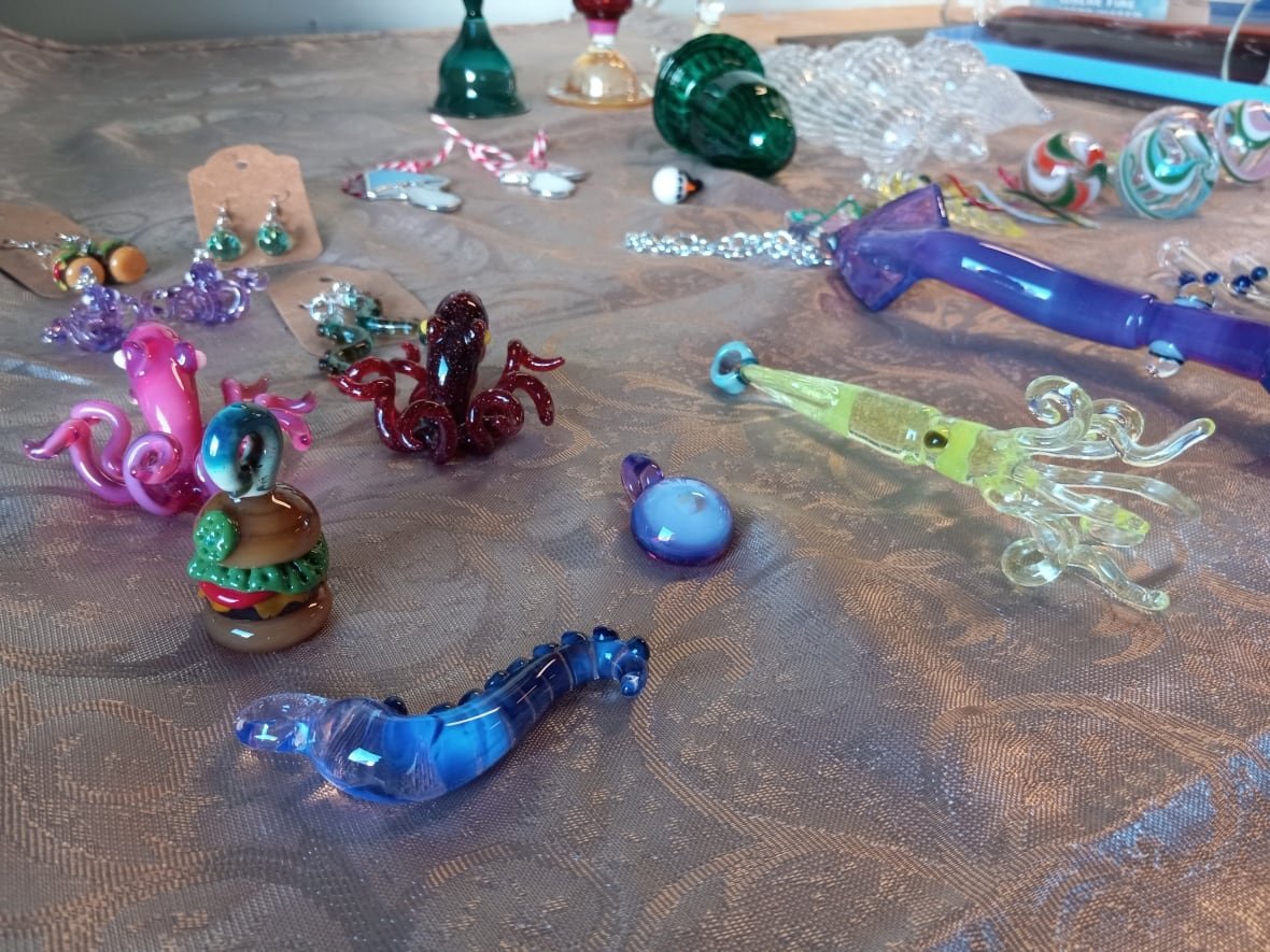 east-coast-glassworks A close up of a table with items made from glass.