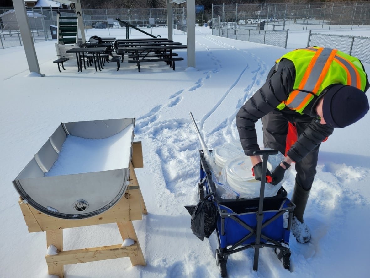 snow-barrels Jonathan Paynter with Environment and Climate Change Canada collects snow samples containing air particles from High Park during the 2024 study, which relied on collection stations spread across the city for a six-week period.