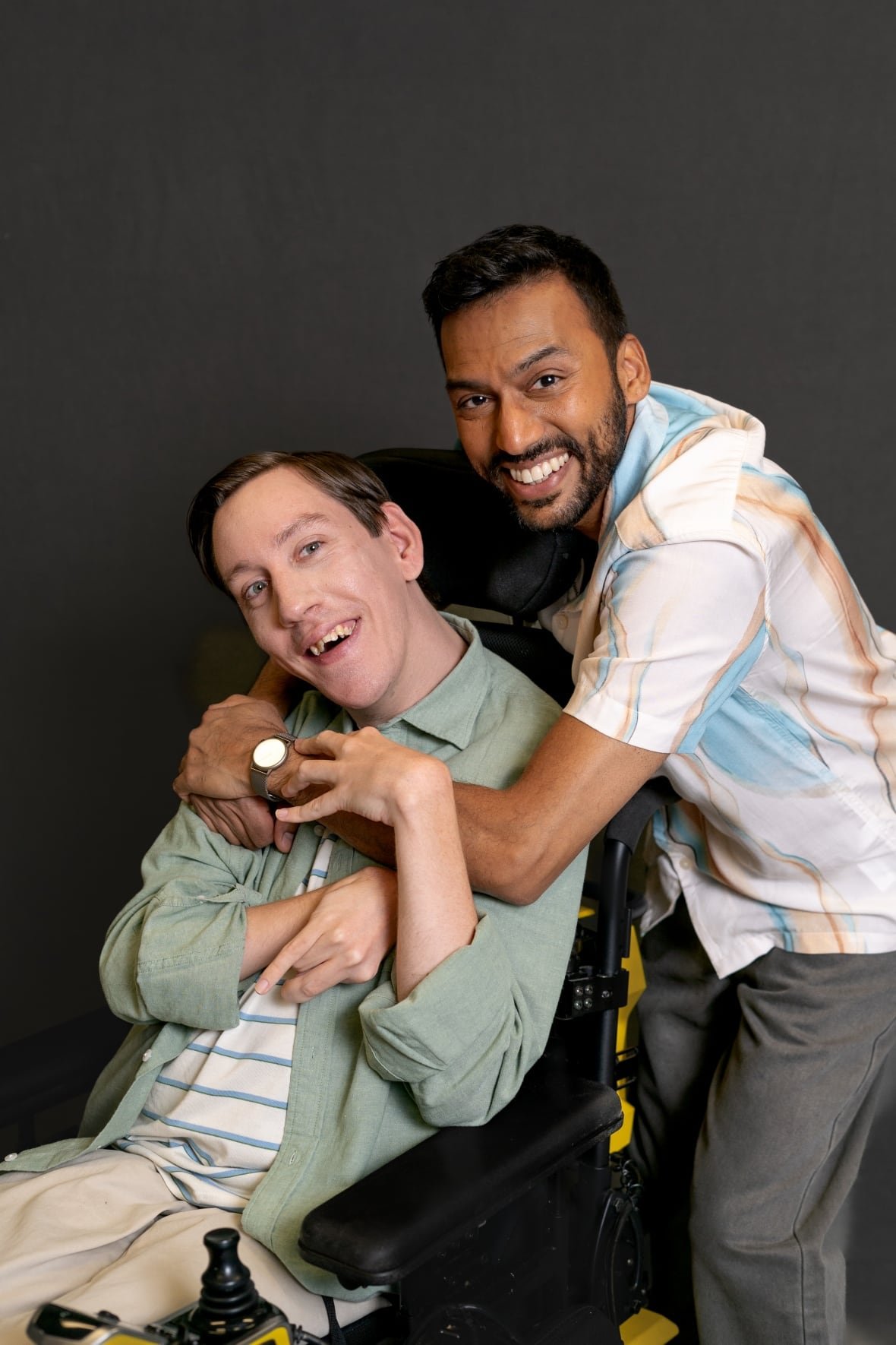 you-re-my-hero-stills-3 A picture of You're My Hero cast Sean Towgood and Vas Saranga.